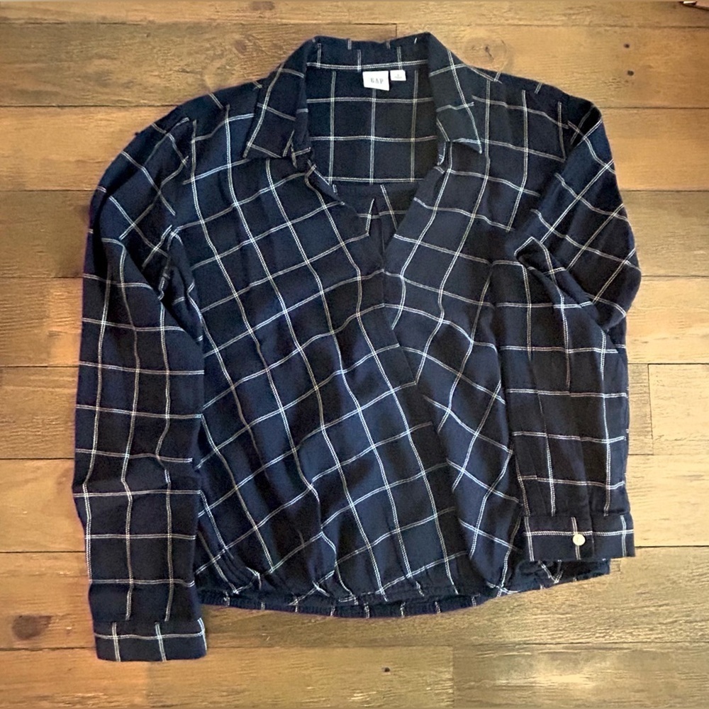 GAP Flannel Blue Buffalo Check Lightweight Long Sleeve - Picture 3 of 12
